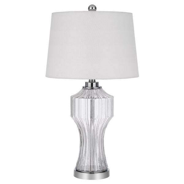 HomeRoots 26" Clear Glass Table Lamp with Elegant White Shade for Timeless Style in Any Room Decor 524745