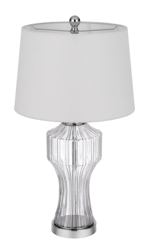 HomeRoots 26" Clear Glass Table Lamp with Elegant White Shade for Timeless Style in Any Room Decor 524745