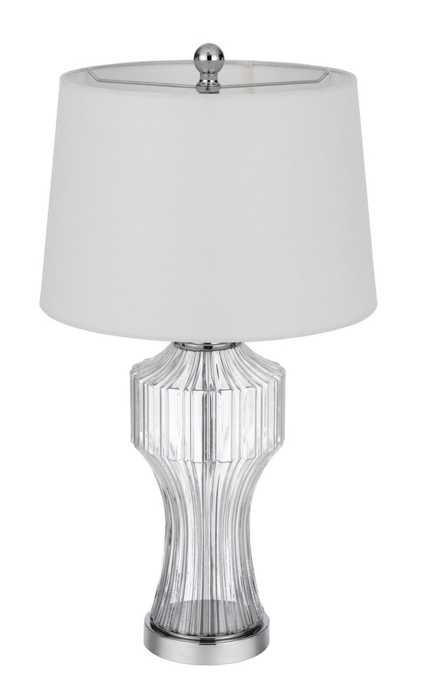 HomeRoots 26" Clear Glass Table Lamp with Elegant White Shade for Timeless Style in Any Room Decor 524745