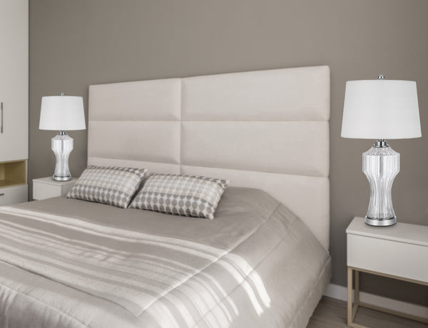 HomeRoots 26" Clear Glass Table Lamp with Elegant White Shade for Timeless Style in Any Room Decor 524745