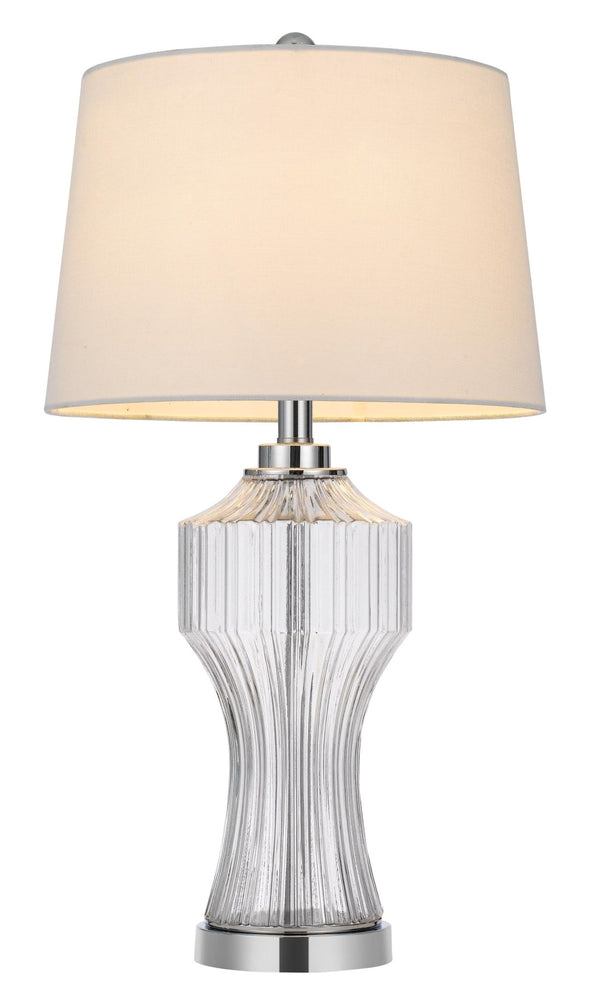 HomeRoots 26" Clear Glass Table Lamp with Elegant White Shade for Timeless Style in Any Room Decor 524745