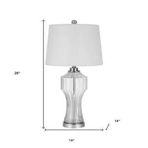 HomeRoots 26" Clear Glass Table Lamp with Elegant White Shade for Timeless Style in Any Room Decor 524745