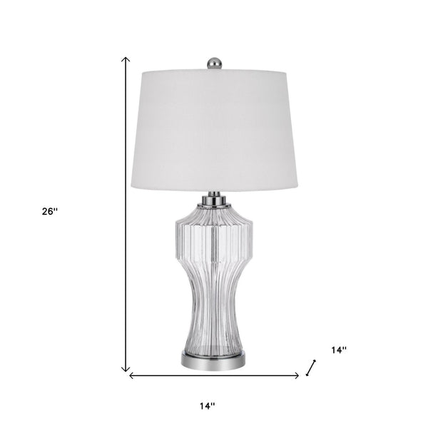 HomeRoots 26" Clear Glass Table Lamp with Elegant White Shade for Timeless Style in Any Room Decor 524745