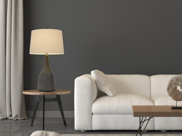 HomeRoots 29" Elegant Black Ceramic Table Lamp with Beige Shade for Stylish Lighting in Any Room 524746