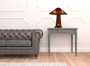 Homeroots 24" Burnt Orange Metal Two Light Table Lamp With Amber Square Shade   524747