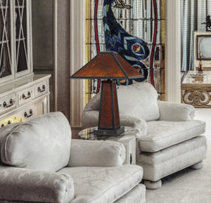 Homeroots 24" Burnt Orange Metal Two Light Table Lamp With Amber Square Shade   524747