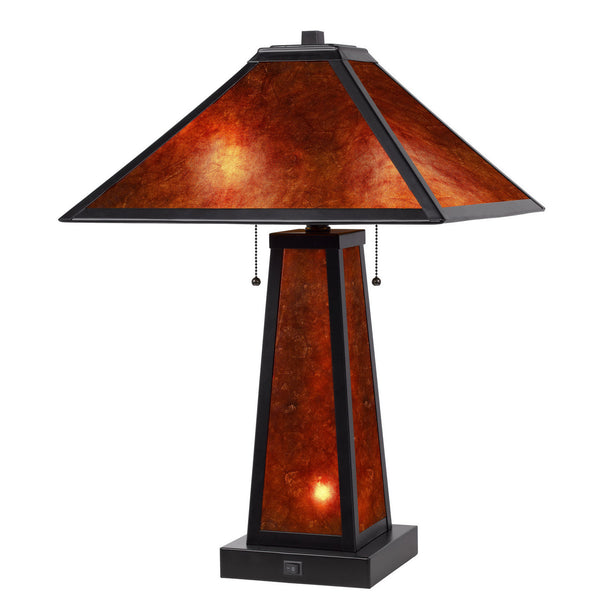 Homeroots 24" Burnt Orange Metal Two Light Table Lamp With Amber Square Shade   524747