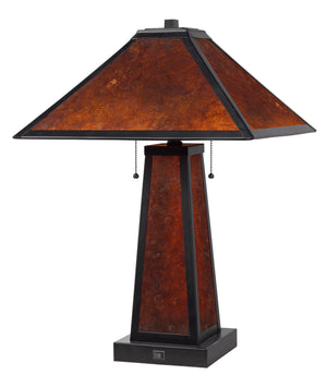 Homeroots 24" Burnt Orange Metal Two Light Table Lamp With Amber Square Shade   524747