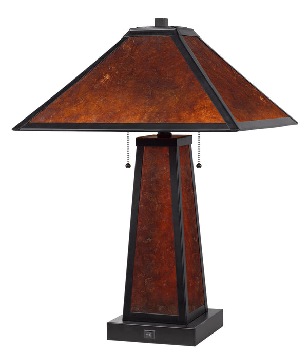 Homeroots 24" Burnt Orange Metal Two Light Table Lamp With Amber Square Shade   524747
