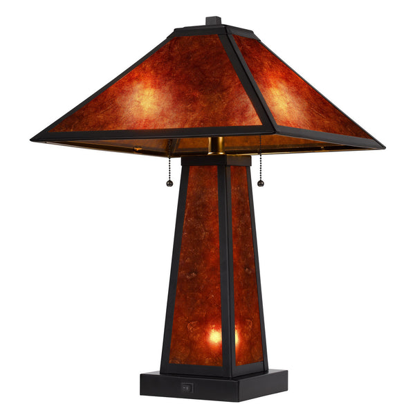 Homeroots 24" Burnt Orange Metal Two Light Table Lamp With Amber Square Shade   524747