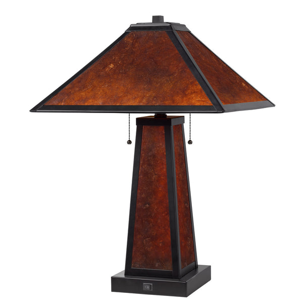 Homeroots 24" Burnt Orange Metal Two Light Table Lamp With Amber Square Shade   524747