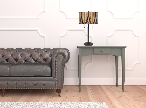 Homeroots 24" Bronze Metal Two Light Table Lamp With Red And Ivory Drum Shade   524748