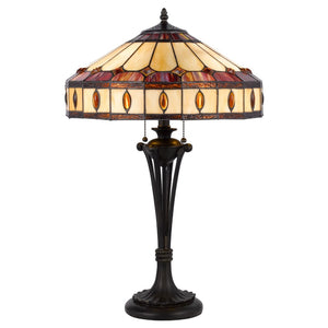 HomeRoots 26" Black Metal Candlestick Table Lamp with Elegant Ivory and Red Dome Shade for Ambient Lighting 524749