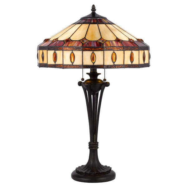 HomeRoots 26" Black Metal Candlestick Table Lamp with Elegant Ivory and Red Dome Shade for Ambient Lighting 524749