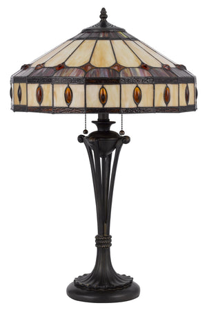 HomeRoots 26" Black Metal Candlestick Table Lamp with Elegant Ivory and Red Dome Shade for Ambient Lighting 524749