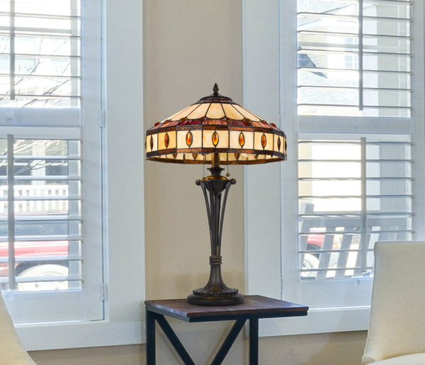 HomeRoots 26" Black Metal Candlestick Table Lamp with Elegant Ivory and Red Dome Shade for Ambient Lighting 524749