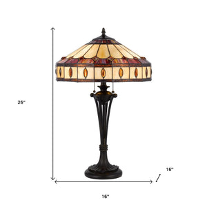 HomeRoots 26" Black Metal Candlestick Table Lamp with Elegant Ivory and Red Dome Shade for Ambient Lighting 524749