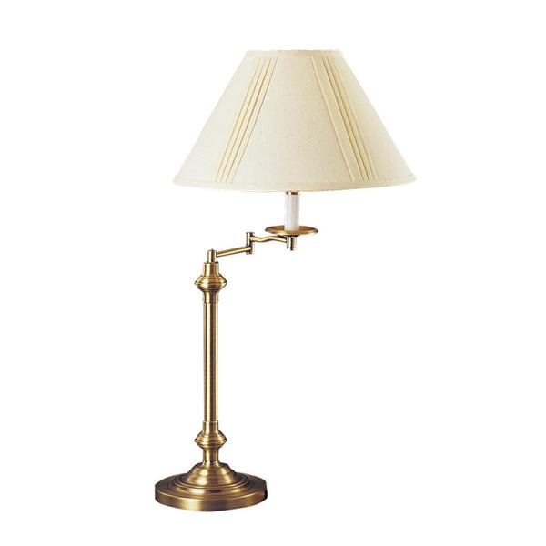 HomeRoots 30" Bronze Metal Swing Arm Table Lamp - Adjustable Off-White Shade for Elegant Lighting Solutions 524750