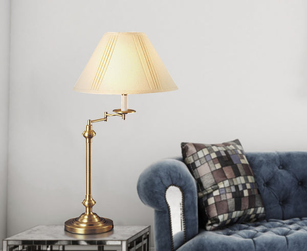 HomeRoots 30" Bronze Metal Swing Arm Table Lamp - Adjustable Off-White Shade for Elegant Lighting Solutions 524750
