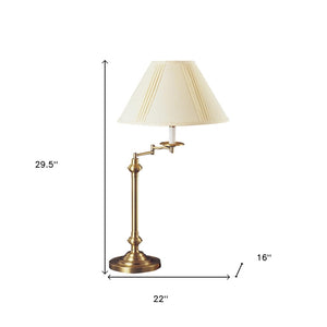 HomeRoots 30" Bronze Metal Swing Arm Table Lamp - Adjustable Off-White Shade for Elegant Lighting Solutions 524750