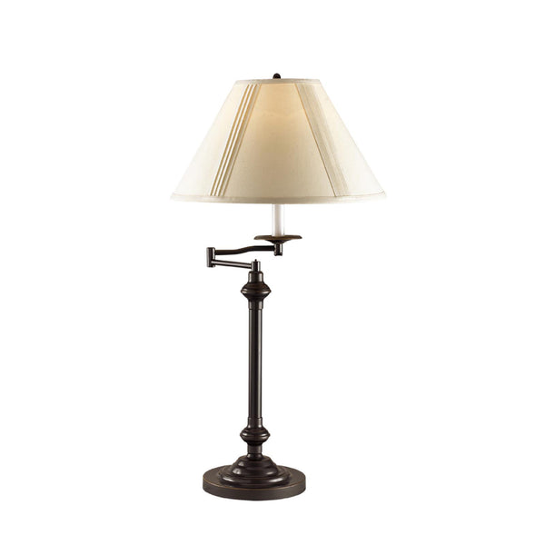 Homeroots 30" Antiqued Bronze Metal Swing Arm Table Lamp With Off White Empire Shade   524751