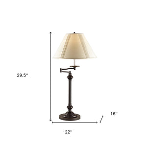 Homeroots 30" Antiqued Bronze Metal Swing Arm Table Lamp With Off White Empire Shade   524751