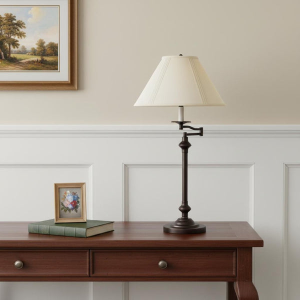 HomeRoots 30" Antiqued Bronze Swing Arm Table Lamp with Adjustable Shade for Elegant Task Lighting & Style 524751
