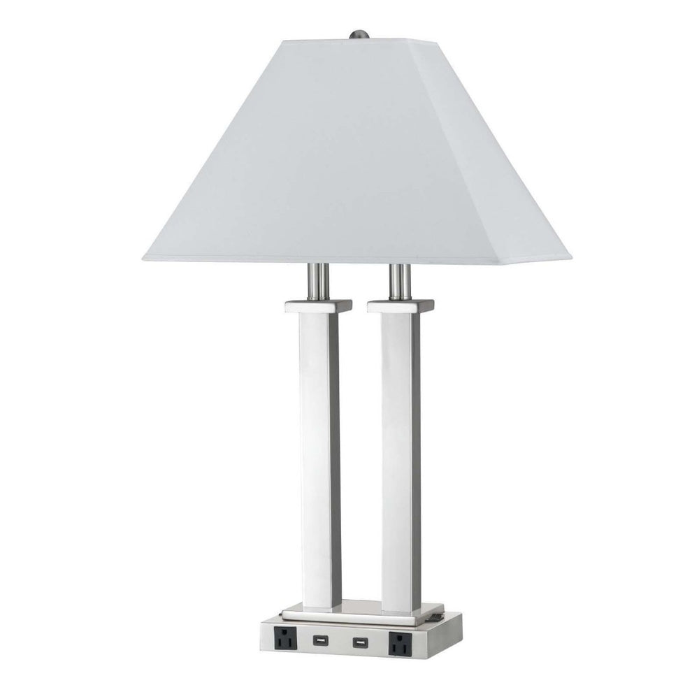 HomeRoots 26" Elegant Nickel Desk Lamp with Dual Lights, White Novelty Shade & USB Port for Modern Workspaces 524756