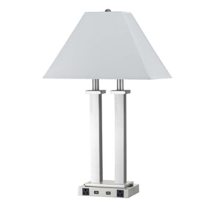 HomeRoots 26" Elegant Nickel Desk Lamp with Dual Lights, White Novelty Shade & USB Port for Modern Workspaces 524756