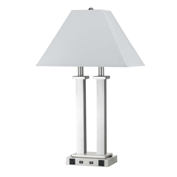 HomeRoots 26" Elegant Nickel Desk Lamp with Dual Lights, White Novelty Shade & USB Port for Modern Workspaces 524756