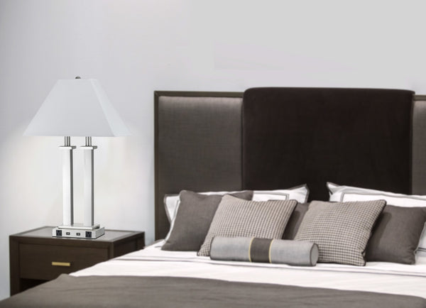 HomeRoots 26" Elegant Nickel Desk Lamp with Dual Lights, White Novelty Shade & USB Port for Modern Workspaces 524756
