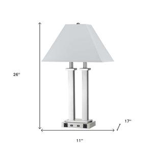 HomeRoots 26" Elegant Nickel Desk Lamp with Dual Lights, White Novelty Shade & USB Port for Modern Workspaces 524756