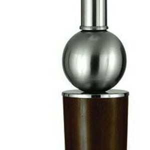 HomeRoots 29" Modern Geometric USB Table Lamp with Polished Nickel Base and White Linen Shade for Any Decor 524758