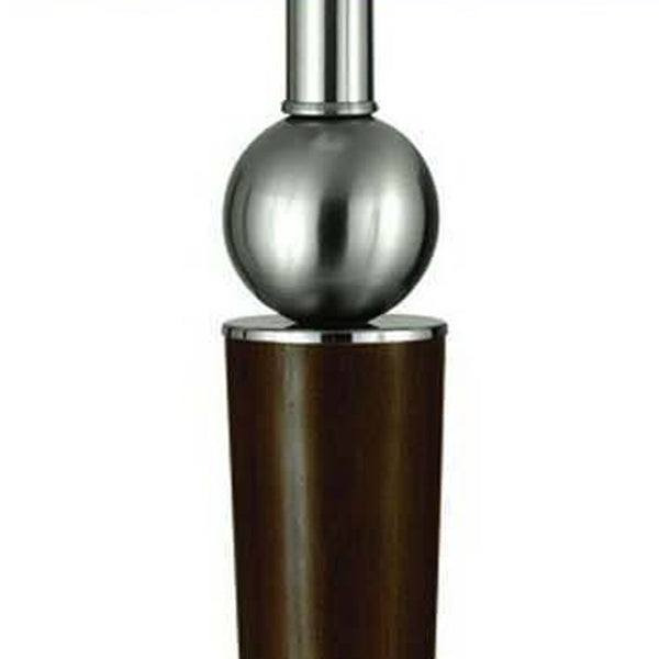 HomeRoots 29" Modern Geometric USB Table Lamp with Polished Nickel Base and White Linen Shade for Any Decor 524758