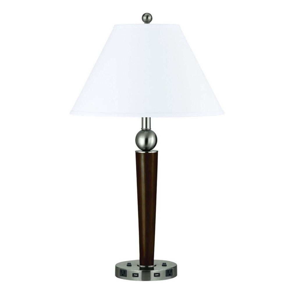 HomeRoots 29" Modern Nickel Metal USB Table Lamp with Adjustable Arm & Elegant White Empire Shade Design 524759