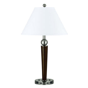 HomeRoots 29" Modern Nickel Metal USB Table Lamp with Adjustable Arm & Elegant White Empire Shade Design 524759