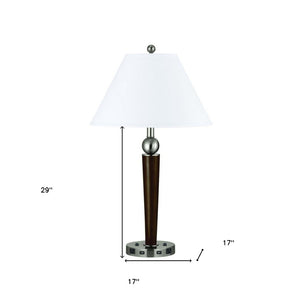 HomeRoots 29" Modern Nickel Metal USB Table Lamp with Adjustable Arm & Elegant White Empire Shade Design 524759