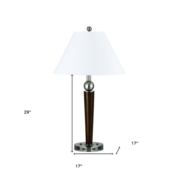HomeRoots 29" Modern Nickel Metal USB Table Lamp with Adjustable Arm & Elegant White Empire Shade Design 524759