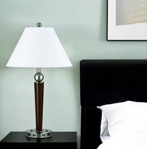 HomeRoots 29" Modern Nickel Metal USB Table Lamp with Adjustable Arm & Elegant White Empire Shade Design 524759