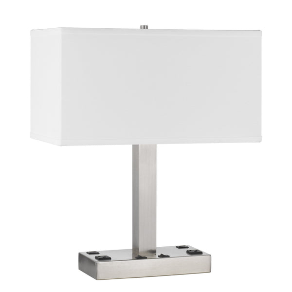 Homeroots 21" Nickel Metal Two Light Desk Usb Table Lamp With White Shade   524760