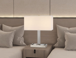 Homeroots 21" Nickel Metal Two Light Desk Usb Table Lamp With White Shade   524760