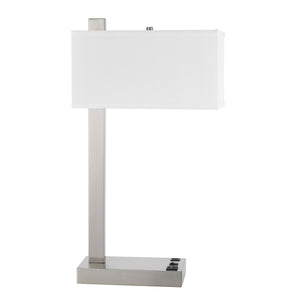 Homeroots 25" Nickel Metal Desk Usb Table Lamp With White Shade   524761