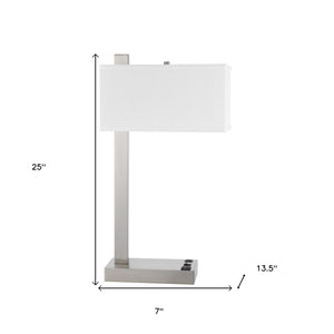 Homeroots 25" Nickel Metal Desk Usb Table Lamp With White Shade   524761