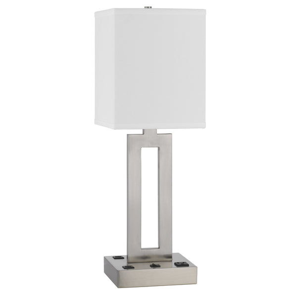 Homeroots 24" Nickel Metal Desk Usb Table Lamp With White Drum Shade   524763