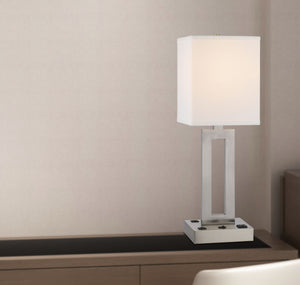 Homeroots 24" Nickel Metal Desk Usb Table Lamp With White Drum Shade   524763