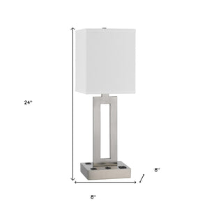 Homeroots 24" Nickel Metal Desk Usb Table Lamp With White Drum Shade   524763