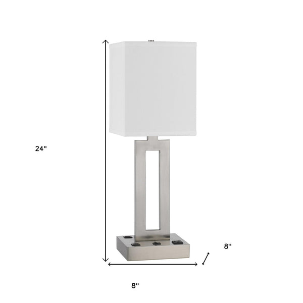 Homeroots 24" Nickel Metal Desk Usb Table Lamp With White Drum Shade   524763