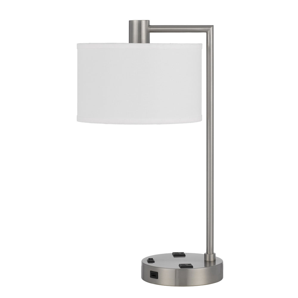 Homeroots 22" Nickel Metal Desk Usb Table Lamp With White Drum Shade   524764