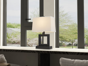 Homeroots 22" Bronze Metal Desk Usb Table Lamp With White Rectangular Shade   524765