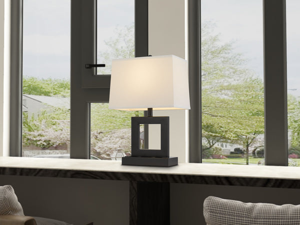 Homeroots 22" Bronze Metal Desk Usb Table Lamp With White Rectangular Shade   524765